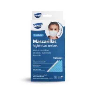 Mascarilla Higiénica de Tela Reutilizable Senti2 Blanco Infantil (2 uds)