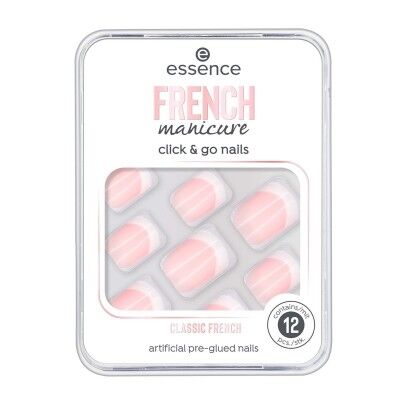 Uñas Postizas Essence Click & Go Nails 01-classic french Manicura francesa 12 Unidades