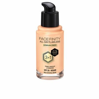 Base Cremosa per il Trucco Max Factor Face Finity All Day Flawless 3 in 1 Spf 20 Nº W33 Crystal beige 30 ml